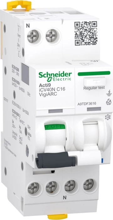 Schneider Electric Acti9 iCV40N VigiARC, AFDD + FI/LS, 1P+N, 16A, C-Char., 30mA, Typ A-SI, 6000A