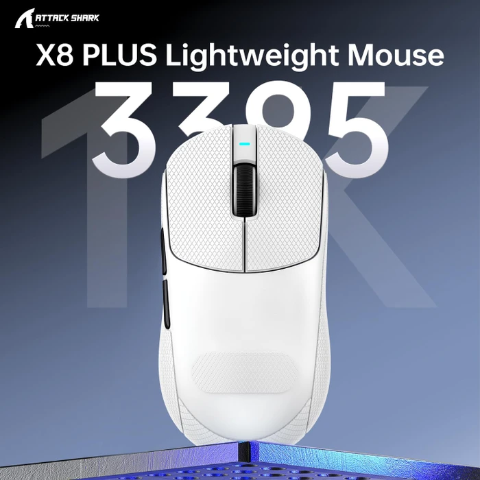 Attack Shark X8 Plus Tri-mode Wireless Gaming Mouse, weiß, inkl. Grip Tape, USB/Bluetooth