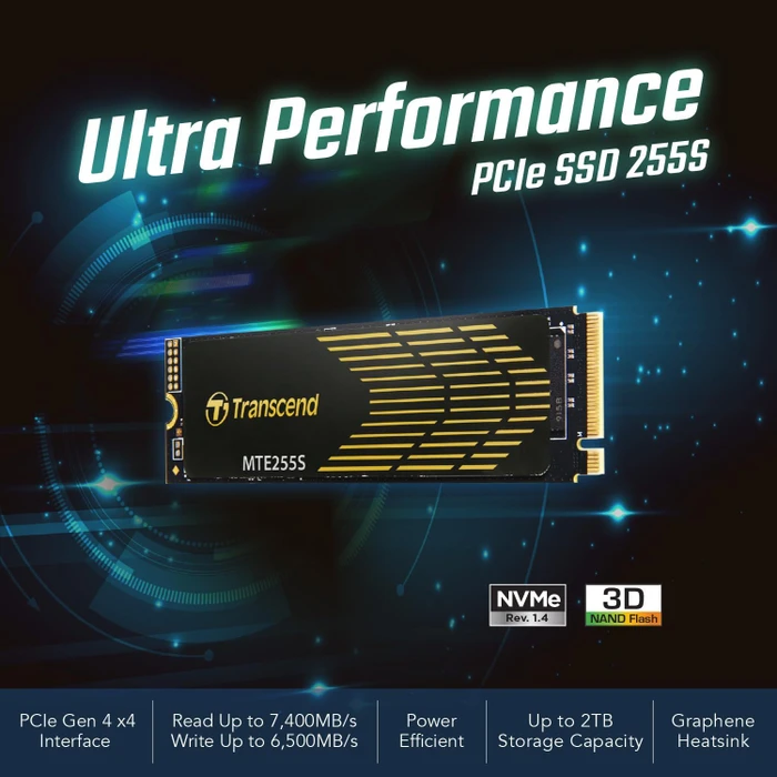 Transcend MTE255S SSD 1TB, M.2 2280 / M-Key / PCIe 4.0 x4, Kühlkörper