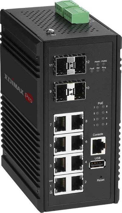 Edimax Pro IGS-5 Industrial Railmount Gigabit Managed Switch, 8x RJ-45, 4x SFP, 240W PoE+