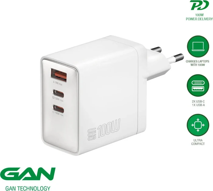 4smarts Netzladegerät GaN Pocket 100W 2C+1A weiß
