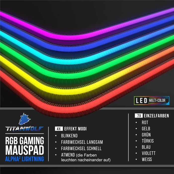 Titanwolf Alpha 2 Lightning RGB Gaming XXL Mauspad, 800x300mm, schwarz