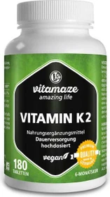 Vitamaze Vitamin K2 200µg hochdosiert vegane Tabletten, 180 Stück