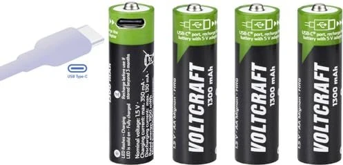 Voltcraft Accu Rechargeable Mignon AA Li-Ion 1300mAh, 4er-Pack