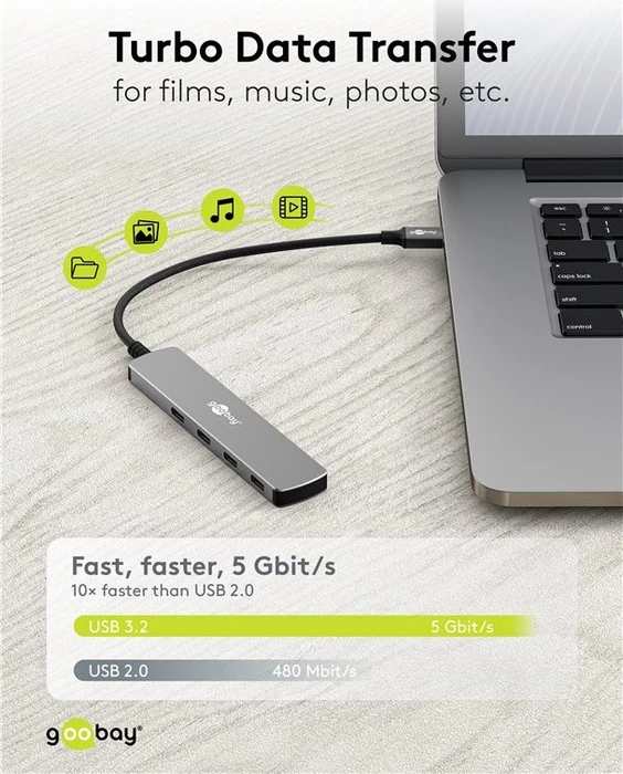 Wentronic goobay Slim 4-Port USB-Hub, 4x USB-C 3.0, USB-C 3.0 [Stecker]