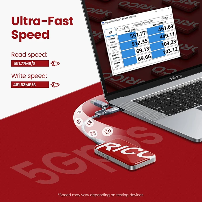 Orico SUPRE-5G SSD, rot, 256GB, USB-C 3.0