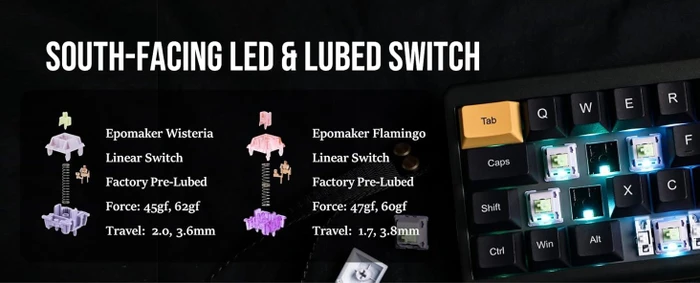 Epomaker TH40, Gold Black, LEDs RGB, Cherry Profil, hot-swap, Epomaker Wisteria, USB/Bluetooth, US