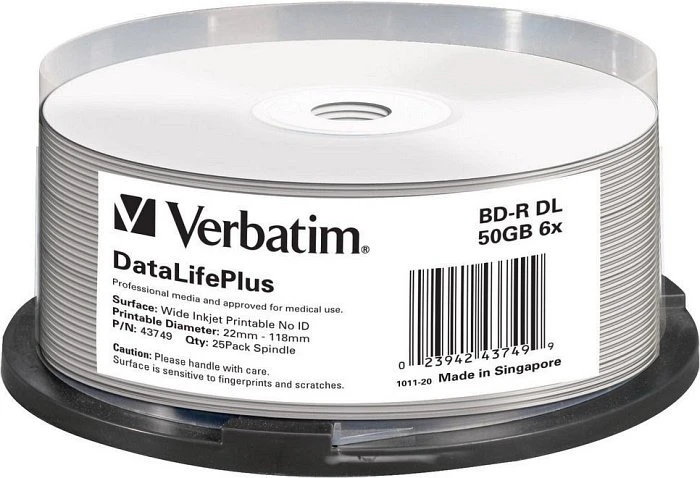 Verbatim BD-R 50GB, 6x, 25er Spindel, wide, inkjet printable