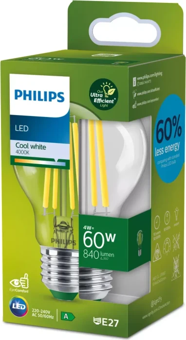 Philips LED CLA 60W A60 E27 CL UE SRT4 4W/840