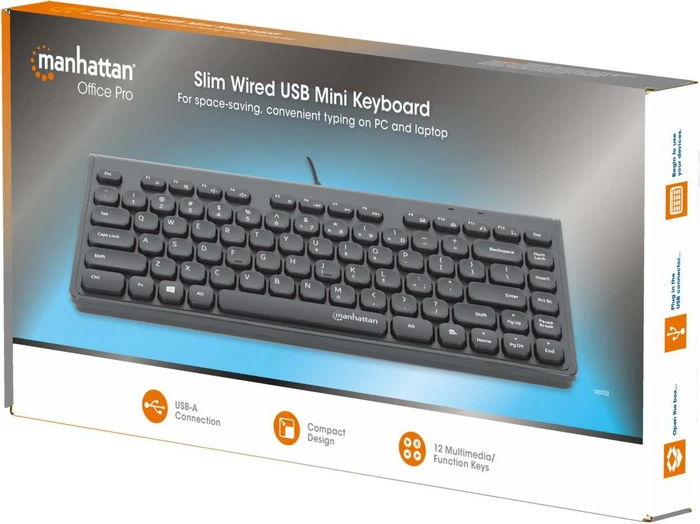 Manhattan Slim Mini-Tastatur, schwarz, USB, DE