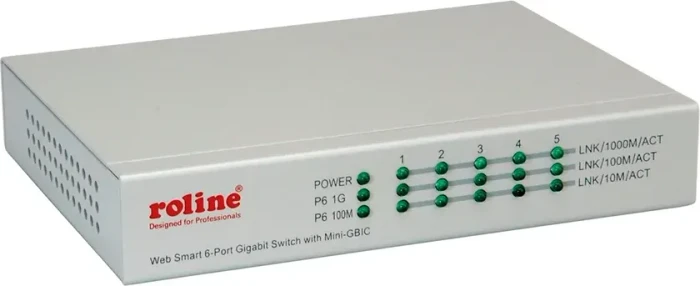 Roline Desktop Gigabit Smart Switch, 5x RJ-45, 1x SFP, 85W PoE+