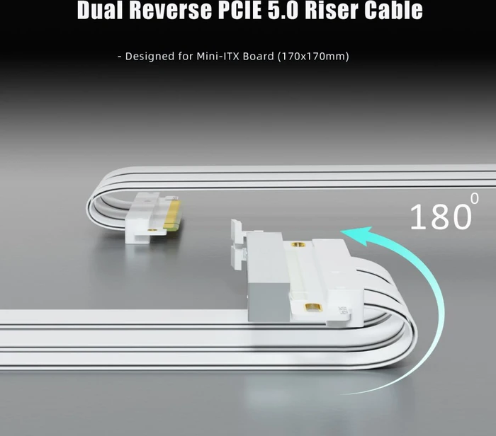 Glotrends Dual Reverse Riser Cable, gewinkelt, PCIe 5.0, 185mm, weiß