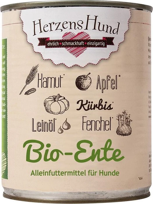 Herzens Hund Bio Ente mit Bio Gemüse, 4.80kg (6x 800g)