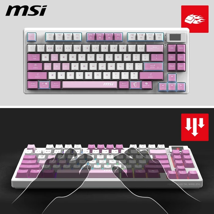 MSI FORGE GK600 TKL Wireless Violet, LEDs RGB, hot-swap, KKT Purple Star, USB/Bluetooth, ES