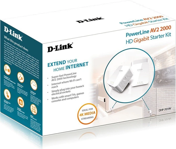 D-Link DHP-701AV 2000 HD Gigabit Starter Kit, HomePlug AV2, RJ-45, 2er-Pack