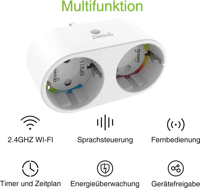 Gosund SP211 Smart Wi-Fi Plug 2-fach, Smart-Steckdose mit Strommessfunktion