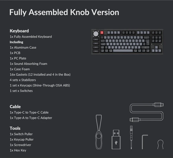Keychron Q3 Pro SE, schwarz/blaugrau, LEDs RGB, hot-swap, Keychron K Pro BANANA, USB/Bluetooth, DE