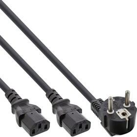 InLine Schuko Stecker auf 2x Kaltgeräte C13 Y-Kabel 1m