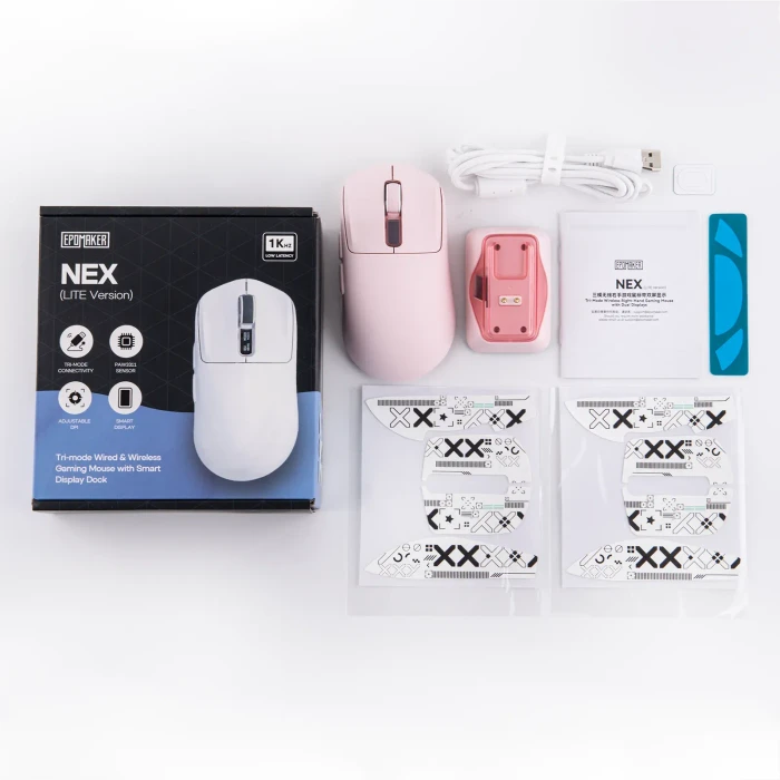 Epomaker Nex Lite Wireless Gaming Mouse mit Ladestation, rosa, USB/Bluetooth