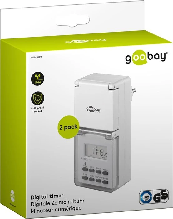 Wentronic goobay digitale Outdoor Wochenzeitschaltuhr mit Schutzklappe, IP44, weiß, 2er-Pack