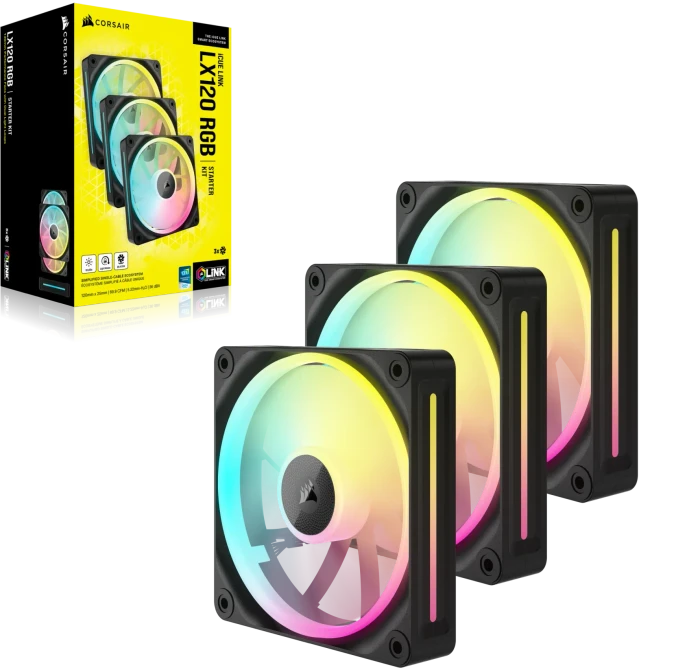 Corsair iCUE LINK LX120 RGB Starter Kit, schwarz, LED-Steuerung, 120mm, 3er-Pack