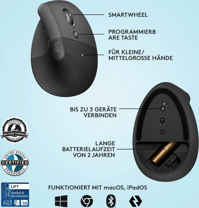 Logitech Lift for Business, Graphite, Logi Bolt, USB/Bluetooth