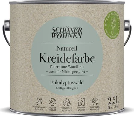 Schöner Wohnen Naturell Kreidefarbe innen eukalyptuswald kräftiges blaugrün, 2.5l