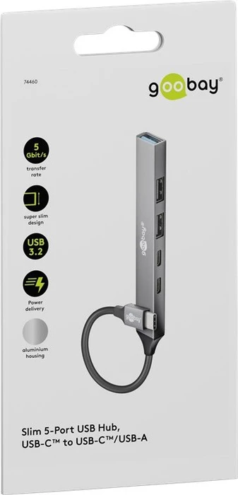 Wentronic goobay Slim 4-Port USB-Hub, 1x USB-A 3.0/2x USB-C 2.0/2x USB-A 2.0, USB-C 3.0 [Stecker]