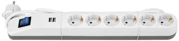 REV Ritter ICE Steckdosenleiste mit Schalter, 2x USB, 6-fach, 1.4m, weiß