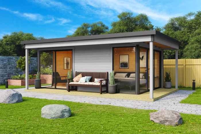 Lasita Maja Domeo 3 Loggia Gartenhaus lichtgrau