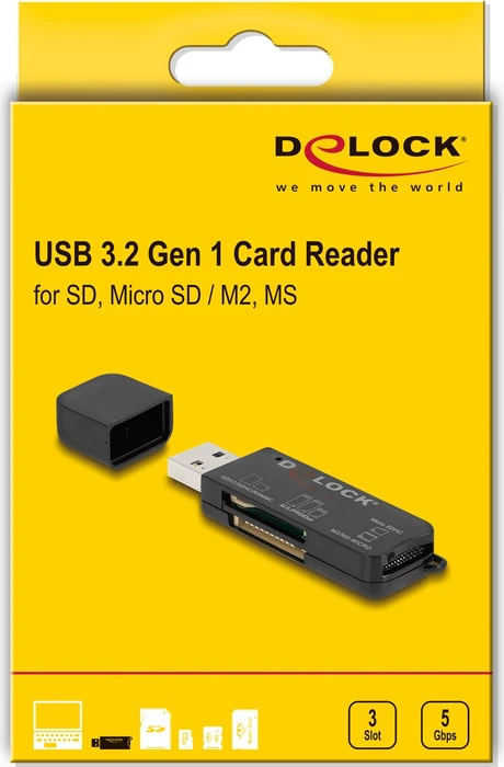 DeLOCK Card Reader für ür SD / Micro SD / MS Speicherkarten, USB-A 3.0 [Stecker]