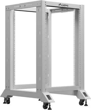 Lanberg Open Rack Series 19" Open Frame Rack 18HE, 4-Pfosten, mit Rollen, Flat Pack, tiefenverstellbar, 430-590mm, RAL 7035, 800mm tief