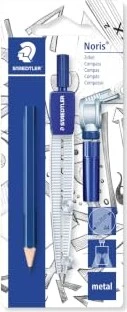 Staedtler Noris Club 550 Schulzirkel Metall mit Bleieinsatz, Universaladapter, Bleistift, silber/blau, Blister