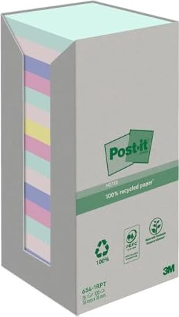 3M Post-it Recycling Notes Haftnotiz Pastel, 76x76mm, glatt, 1600 Blatt