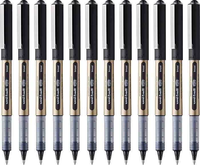 Uni-Ball Eye Broad UB-150-10 Tintenroller (Mine) schwarz/gold, 12er-Pack