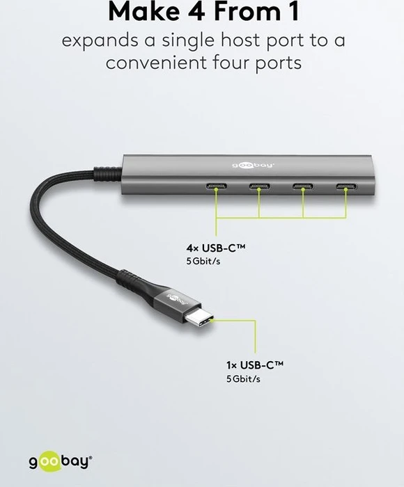Wentronic goobay Slim 4-Port USB-Hub, 4x USB-C 3.0, USB-C 3.0 [Stecker]