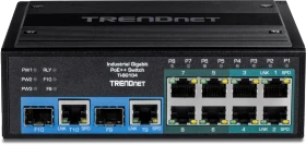 TRENDnet TI Hardened Industrial Railmount Gigabit Switch, 8x RJ-45, 2x RJ-45/SFP, 360W PoE++ (TI-BG104)