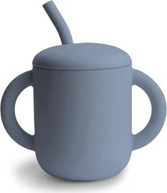 Mushie Silikon Trinklernbecher mit Strohhalm, 6+M, 175ml, tradewinds