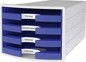 HAN Impuls Schubladenbox offen, 4 Schubladen, A4, blau/grau
