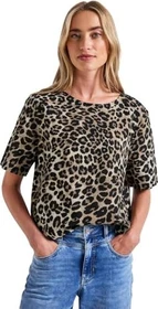 Street One Leinenmix Print-Blusenshirt T-Shirt kurzarm schwarz (Damen)