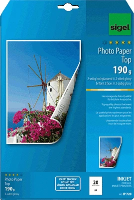 Sigel Photo Paper Top Inkjetpapier hochglänzend beidseitig weiß, A4, 190g/m², 20 Blatt