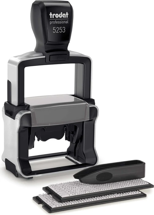 trodat professional 4.0 5253 Typomatic Textstempel zum Selbersetzen, 49x28mm, silber/schwarz