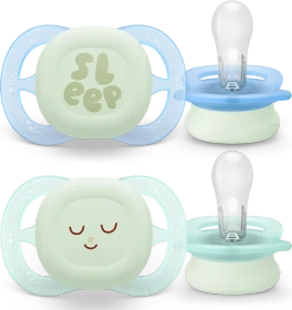 Philips Avent SCF075/18 ultra start Nighttime Beruhigungsschnuller, 0-2M, Silikon, blau/grün, 2 Stück