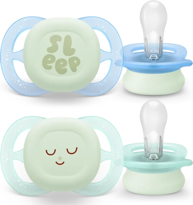 Philips Avent SCF075/18 ultra start Nighttime Beruhigungsschnuller, 0-2M, Silikon, blau/grün, 2 Stück