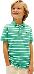 Tommy Hilfiger Essential Regular Fit mit Flag-Stickerei Poloshirt kurzarm bahama green stripe (Junior)
