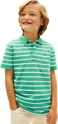 Tommy Hilfiger Essential Regular Fit mit Flag-Stickerei Poloshirt kurzarm bahama green stripe (Junior)