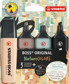 STABILO Boss Original NatureColors beige/warmgrau/grünerde/schwarz, 4er-Set, Kartonetui