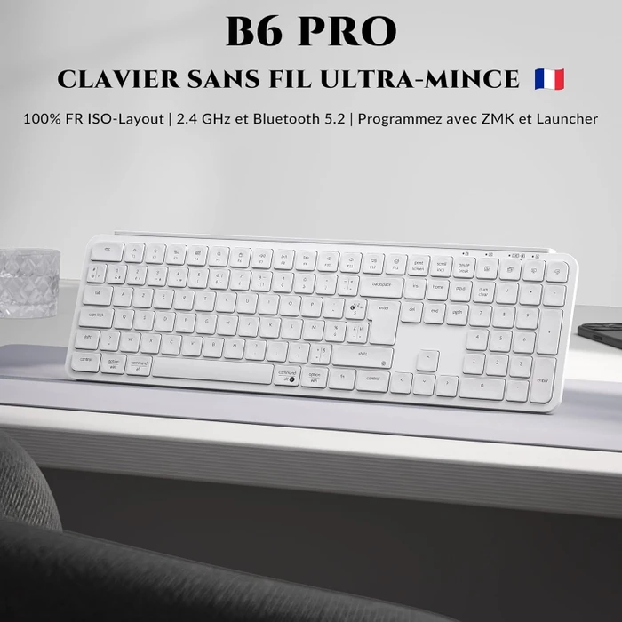 Keychron B6 Pro Ultra-Slim Wireless, Ivory White, USB/Bluetooth, FR