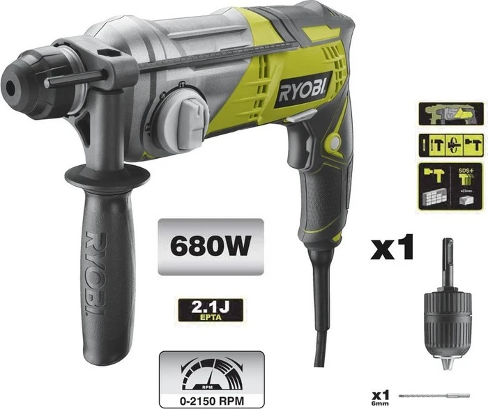 Ryobi RSDS680-K Elektro-Bohr-/Meißelhammer inkl. Koffer
