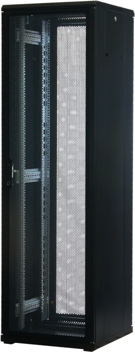 Rockstable 19" Serverschrank 42HE, Gitternetztür, IP2X, schwarz, 600mm tief